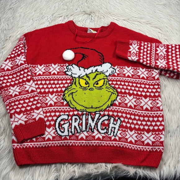 Primark Sweaters - Primark Women's M Red Fair Isle The Grinch Christmas Sweater Pom Pom Novelty